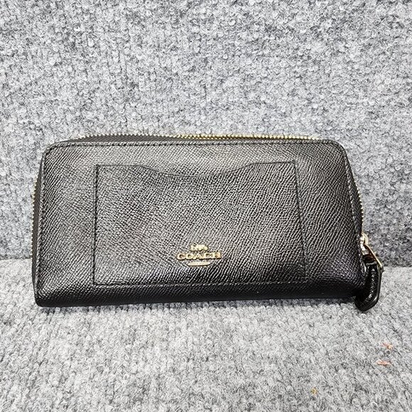 Coach Womens Accordion Zip-around Large Wallet Black Goldtone Hardware - Picture 1 of 6